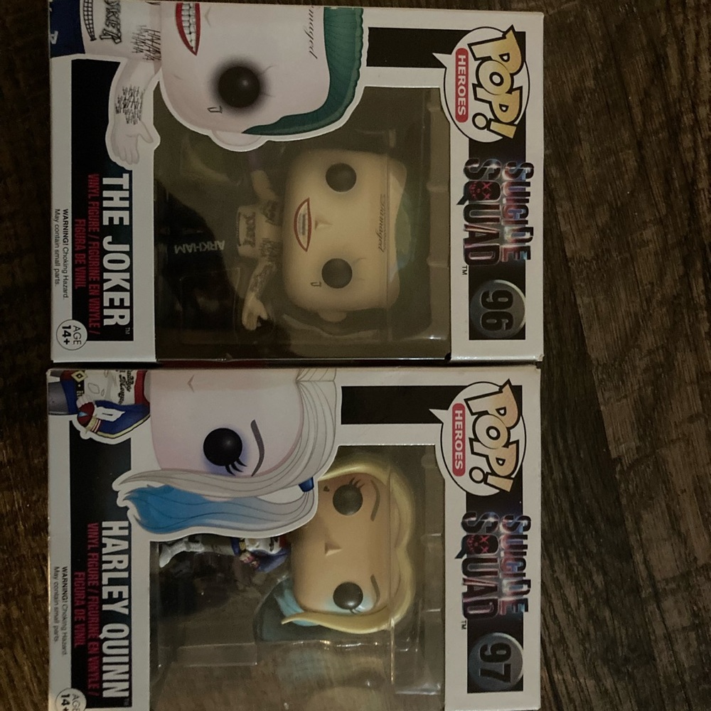 Suicide squad joker and Harley Quinn funko pop (sold)